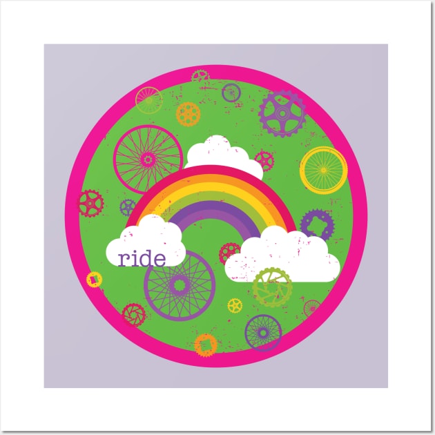 Super Bright Rainbow and Bicycle Parts Wall Art by NeddyBetty